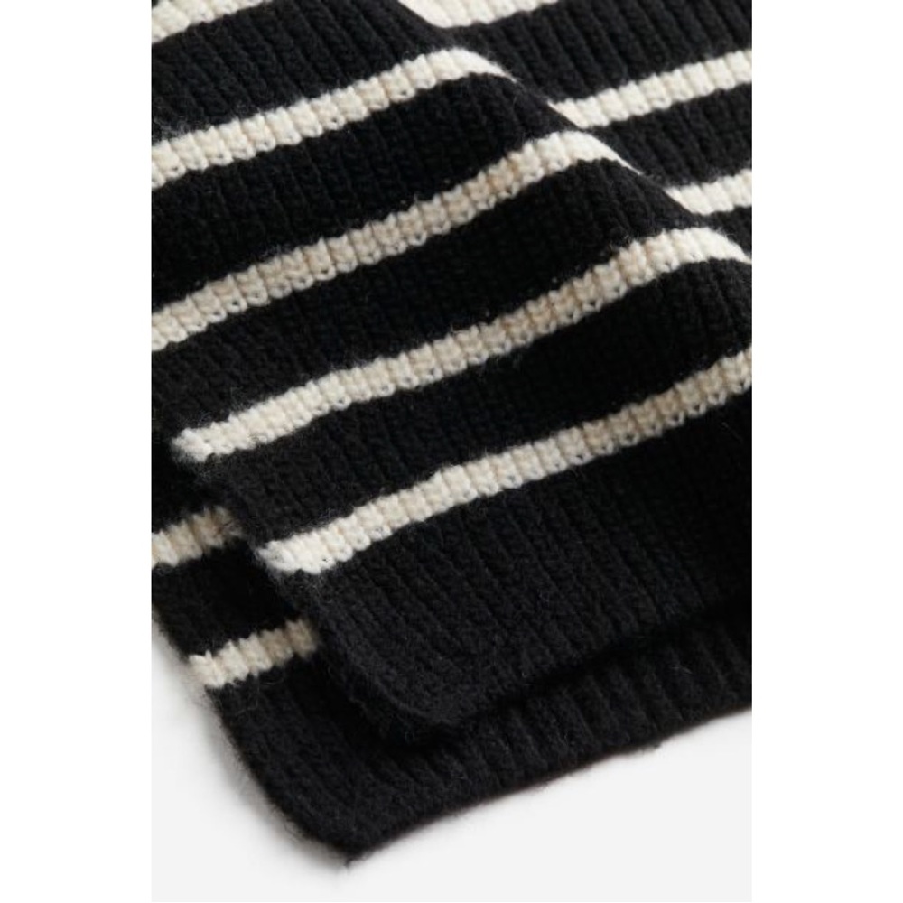 Black/Cream Striped Rib Knit Half Zip Sweater - Picture 8 of 9